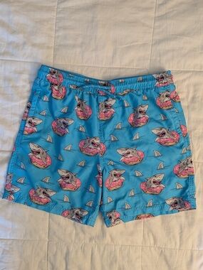 💥wonder nation Turquoise Shark and Donut Swim Shorts Size L (10-12)